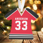 Gepersonaliseerde rode en zwarte hockeytrui ornament