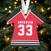 Gepersonaliseerde rode en zwarte hockeytrui ornament