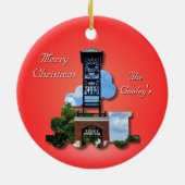 Gepersonaliseerde (Rode) Foley Klokkentoren & Trei Keramisch Ornament (Achterkant)