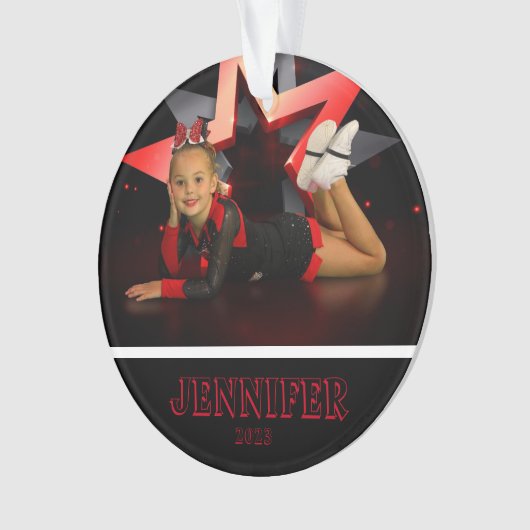 Gepersonaliseerde rode foto Cheerleading Ornament (voorkant)