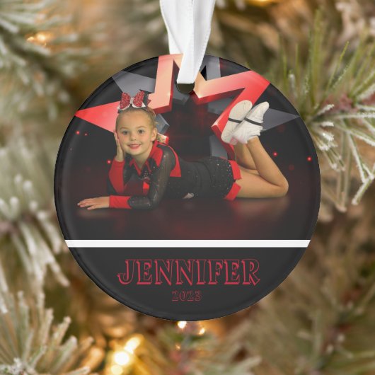 Gepersonaliseerde rode foto Cheerleading Ornament (Boom)