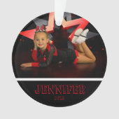 Gepersonaliseerde rode foto Cheerleading Ornament (voorkant)