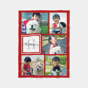 Gepersonaliseerde Rode Fotocollage Monogrammed Gif Fleece Deken