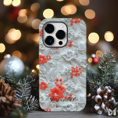 Gepersonaliseerde Rode Geborduurde Bloemen met Quo Case-Mate iPhone Case
