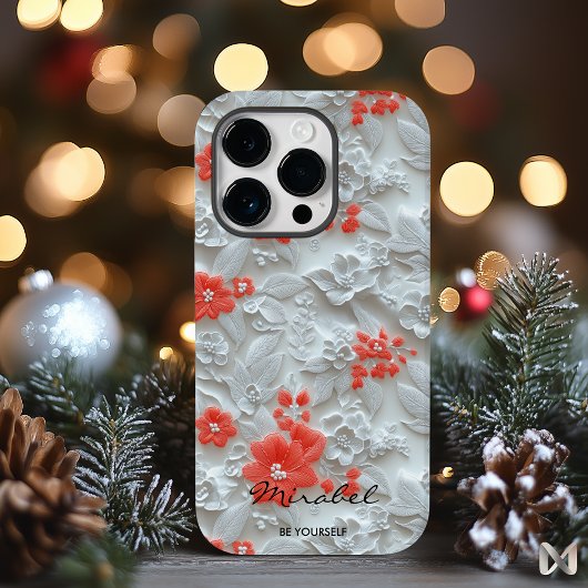 Gepersonaliseerde Rode Geborduurde Bloemen met Quo Case-Mate iPhone Case