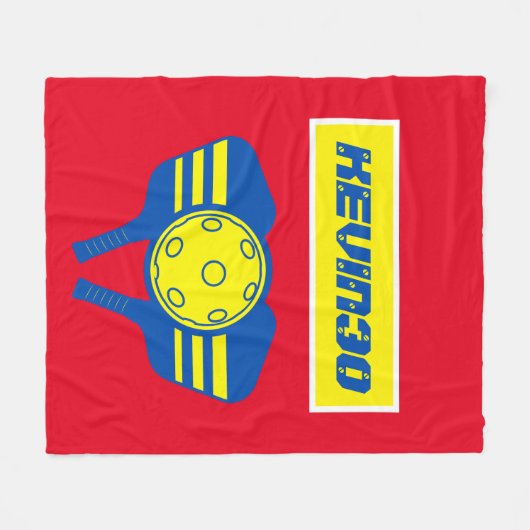 Gepersonaliseerde Rode Gele sportspeler Pickleball Fleece Deken (Voorkant (Horizontaal))