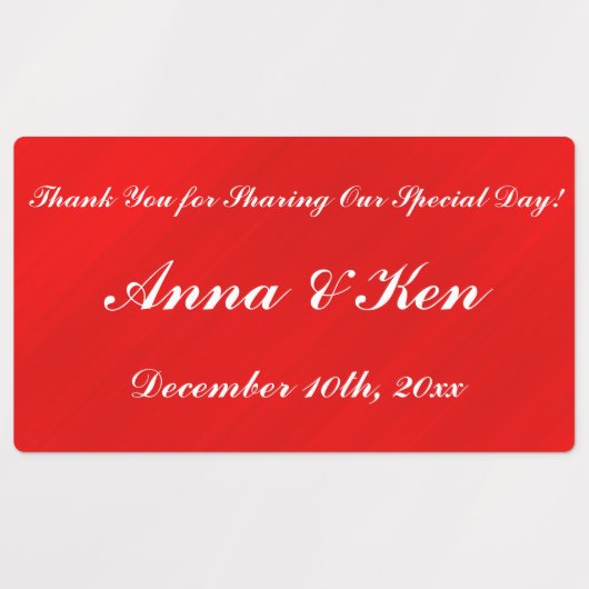 Gepersonaliseerde rode glamour bruiloft labels (Design 2)