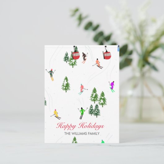 Gepersonaliseerde rode gondel ski Feestdagen illus (Staand voorkant)