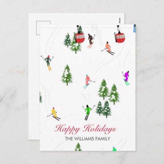 Gepersonaliseerde rode gondel ski Feestdagen illus (Voorkant / Achterkant)