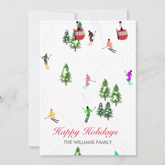 Gepersonaliseerde rode gondel ski Feestdagen illus Feestdagenkaart (Voorkant)