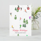 Gepersonaliseerde rode gondel ski Feestdagen illus Feestdagenkaart (Staand voorkant)