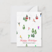 Gepersonaliseerde rode gondel ski Feestdagen illus Notitiekaartje (Voorkant)