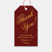 Gepersonaliseerde rode goud dank u bruiloft gunst cadeaulabel (Voorkant)