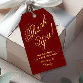 Gepersonaliseerde rode goud dank u bruiloft gunst cadeaulabel