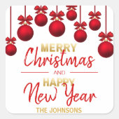 Gepersonaliseerde rode gouden Kerstmis Gelukkig Ni Vierkante Sticker (Voorkant)
