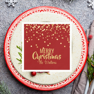 Gepersonaliseerde RODE Gouden Vrolijke Kerstmis Servetten