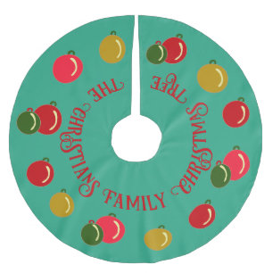 Gepersonaliseerde rode, groene, gouden Ornamenten Kerstboom Rok