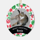 Gepersonaliseerde Rode Groene Waterverf Stippen vo Keramisch Ornament (Links)