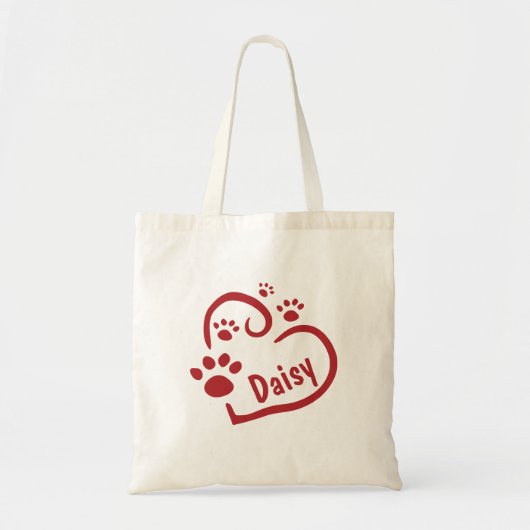 Gepersonaliseerde Rode Hart en Poot Prints Canvas Tote Bag (Voorkant)