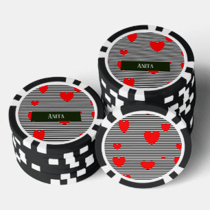 Gepersonaliseerde rode harten en strepen poker chips
