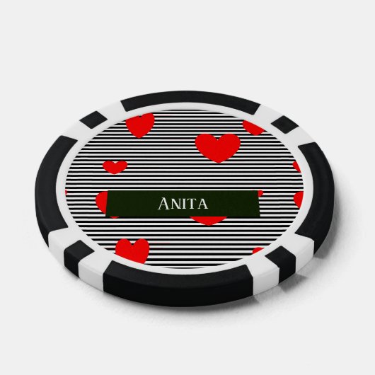 Gepersonaliseerde rode harten en strepen poker chips (Enkel)