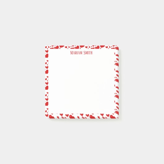 Gepersonaliseerde rode harten post-it® notes (Voorkant)