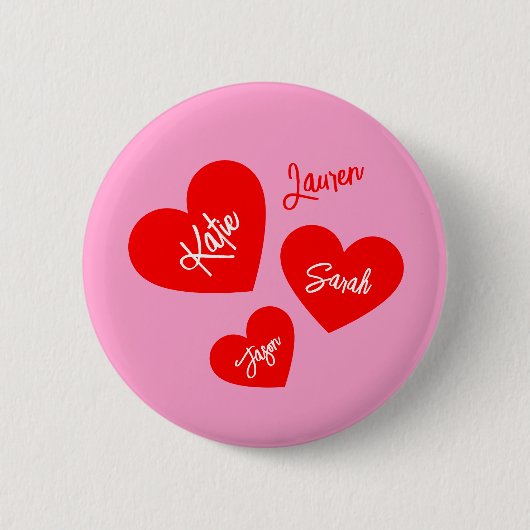 Gepersonaliseerde Rode Harten Roze Moederdag Ronde Button 5,7 Cm (Voorkant)