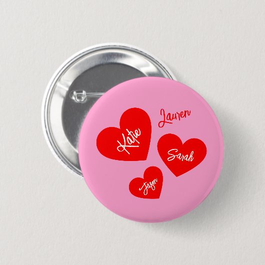 Gepersonaliseerde Rode Harten Roze Moederdag Ronde Button 5,7 Cm (Voorkant /achterkant)