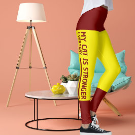 Gepersonaliseerde Rode Heldere Gele Strepen Cat Re Leggings