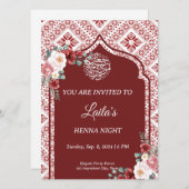 Gepersonaliseerde Rode Henna Uitnodiging (Voorkant / Achterkant)