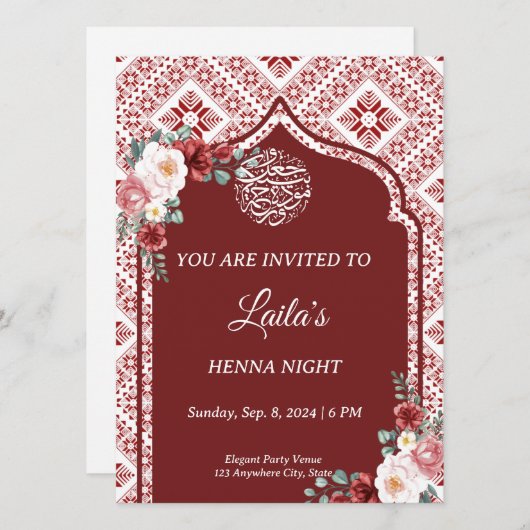 Gepersonaliseerde Rode Henna Uitnodiging (Voorkant / Achterkant)