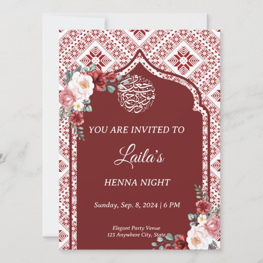 Gepersonaliseerde Rode Henna Uitnodiging (Voorkant)