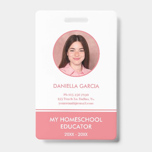 Gepersonaliseerde Rode Homeschool Leraar ID Badge (Front)