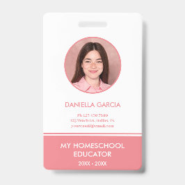 Gepersonaliseerde Rode Homeschool Leraar ID Badge