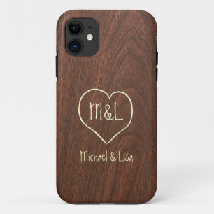 Gepersonaliseerde Rode Houten Textuur met Hart iPhone 11 Hoesje