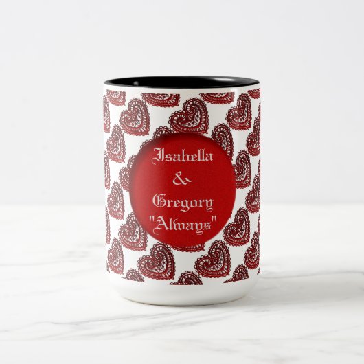 Gepersonaliseerde Rode kant Harten Patroon Mok (Center)