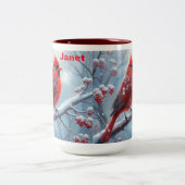 Gepersonaliseerde rode kardinale koffiekop, kardin tweekleurige koffiemok (Center)