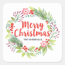 Gepersonaliseerde rode kerstkreet vierkante sticker