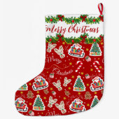 Gepersonaliseerde Rode Kerstman Vrolijk Kerstfeest Grote Kerstsok (Achterkant)