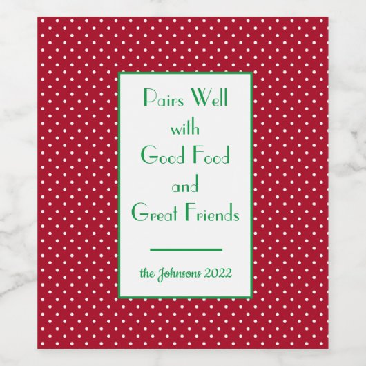 Gepersonaliseerde Rode Kerstmis Zwitserse Stippen  Wijn Etiket (Enkel label)