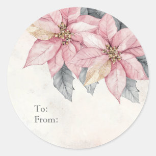 Gepersonaliseerde Rode Kerstster Bloemen Naar en V Ronde Sticker