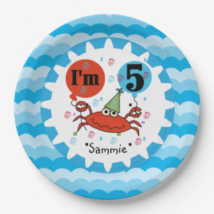 Gepersonaliseerde Rode Krab 5e Birthday Paper-Bord Papieren Bordje