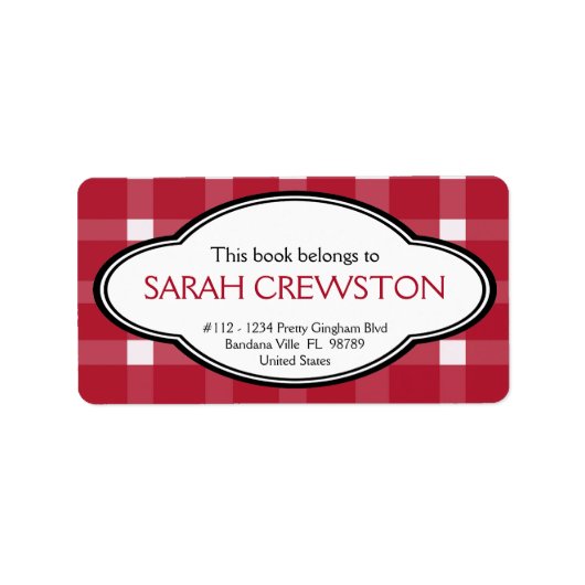 Gepersonaliseerde rode land Gingham Print Bookplat Etiket (Voorkant)