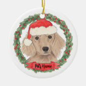 Gepersonaliseerde rode, langharige dachshund keramisch ornament (Voorkant)