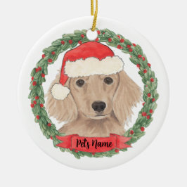 Gepersonaliseerde rode, langharige dachshund keramisch ornament