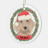Gepersonaliseerde rode, langharige dachshund keramisch ornament (Links)