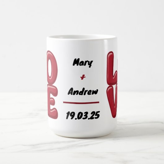 Gepersonaliseerde Rode LIEFDE Mok met namen en dat (Center)
