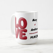 Gepersonaliseerde Rode LIEFDE Mok met namen en dat (Voorkant links)