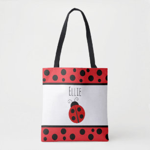 Gepersonaliseerde rode lieveheersbeestzak tote bag