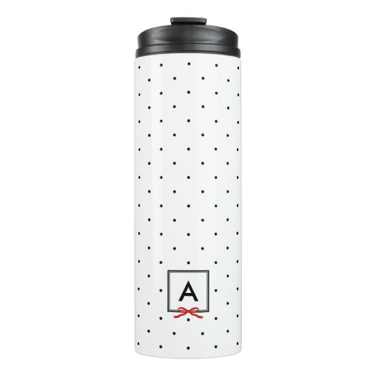 Gepersonaliseerde rode lint polka dot patroon mono thermosbeker (Voorkant)